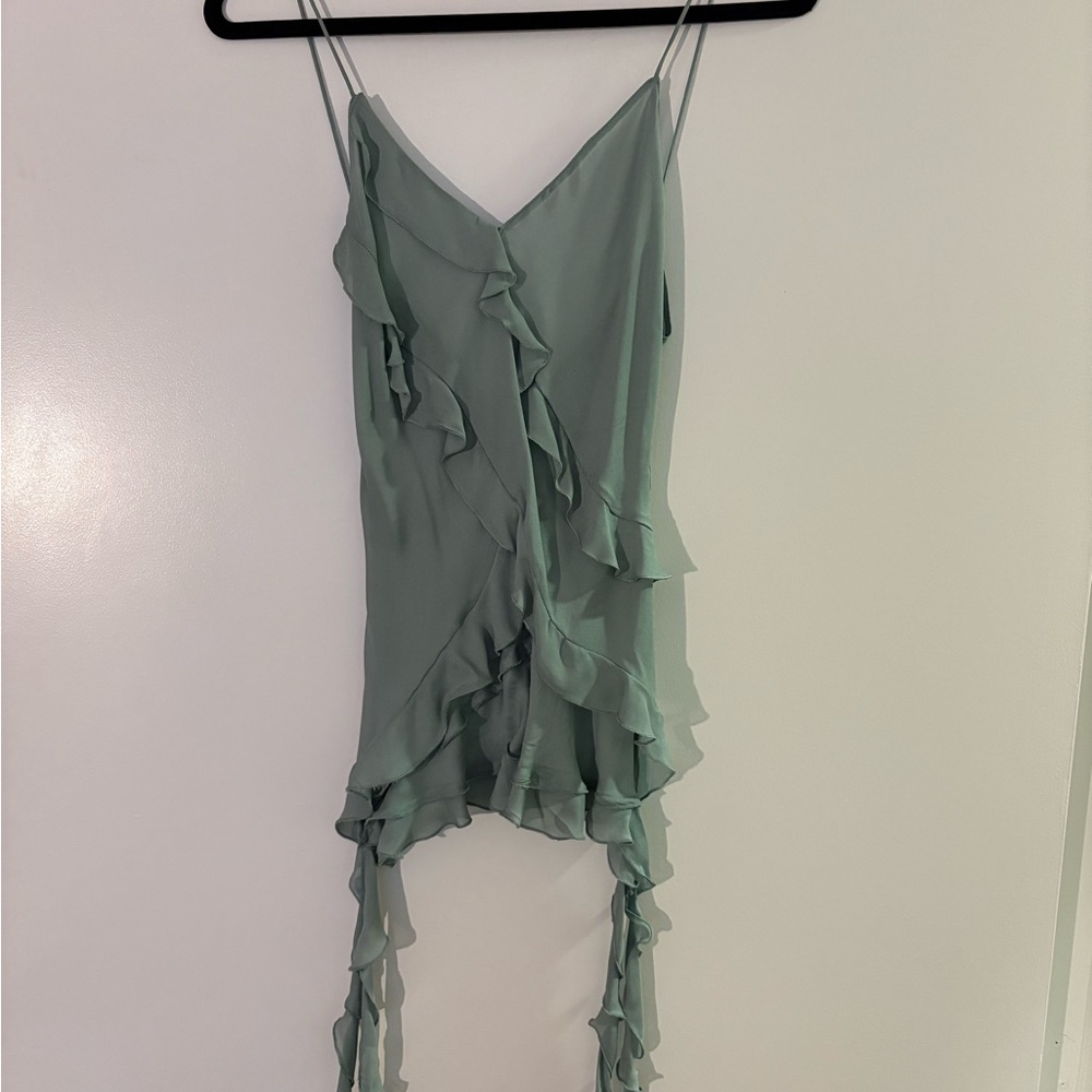 Ruffled Green/Blue Tank Top